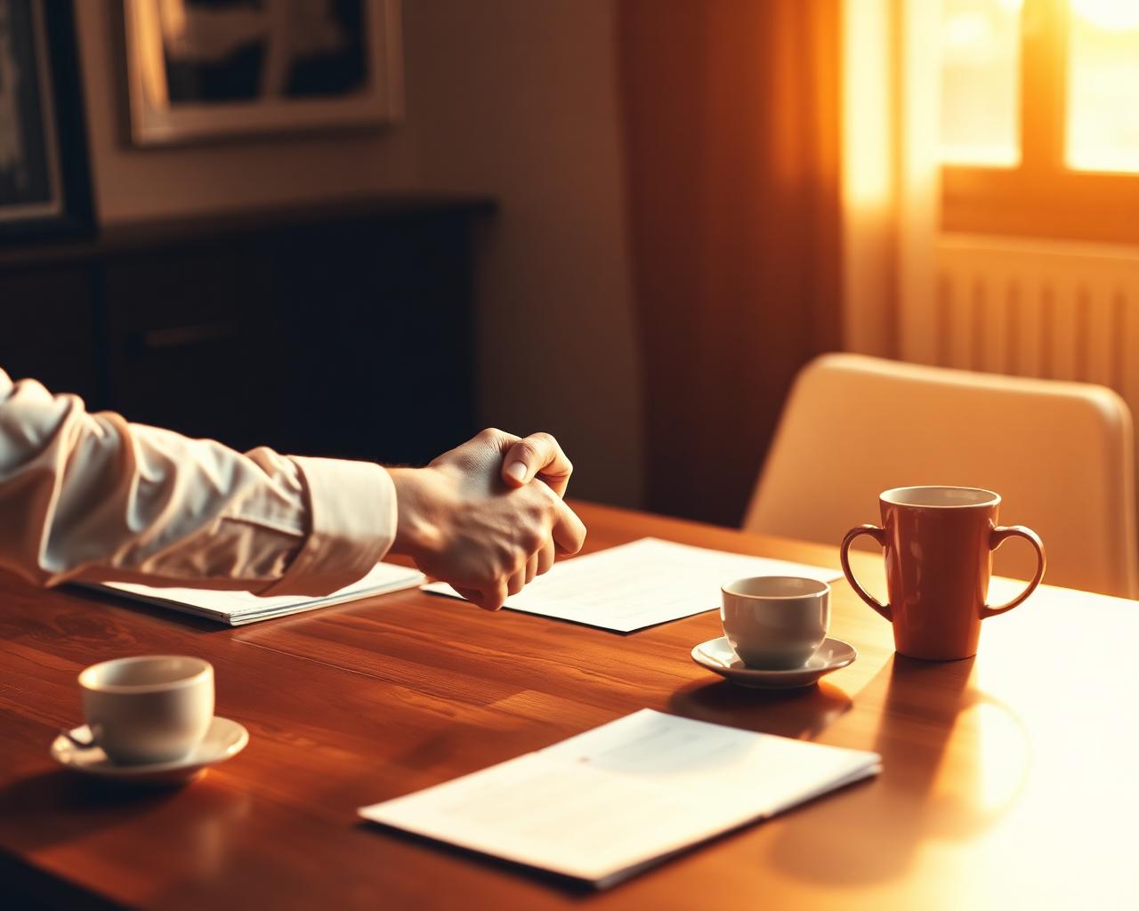 A funeral home director meeting with counselors