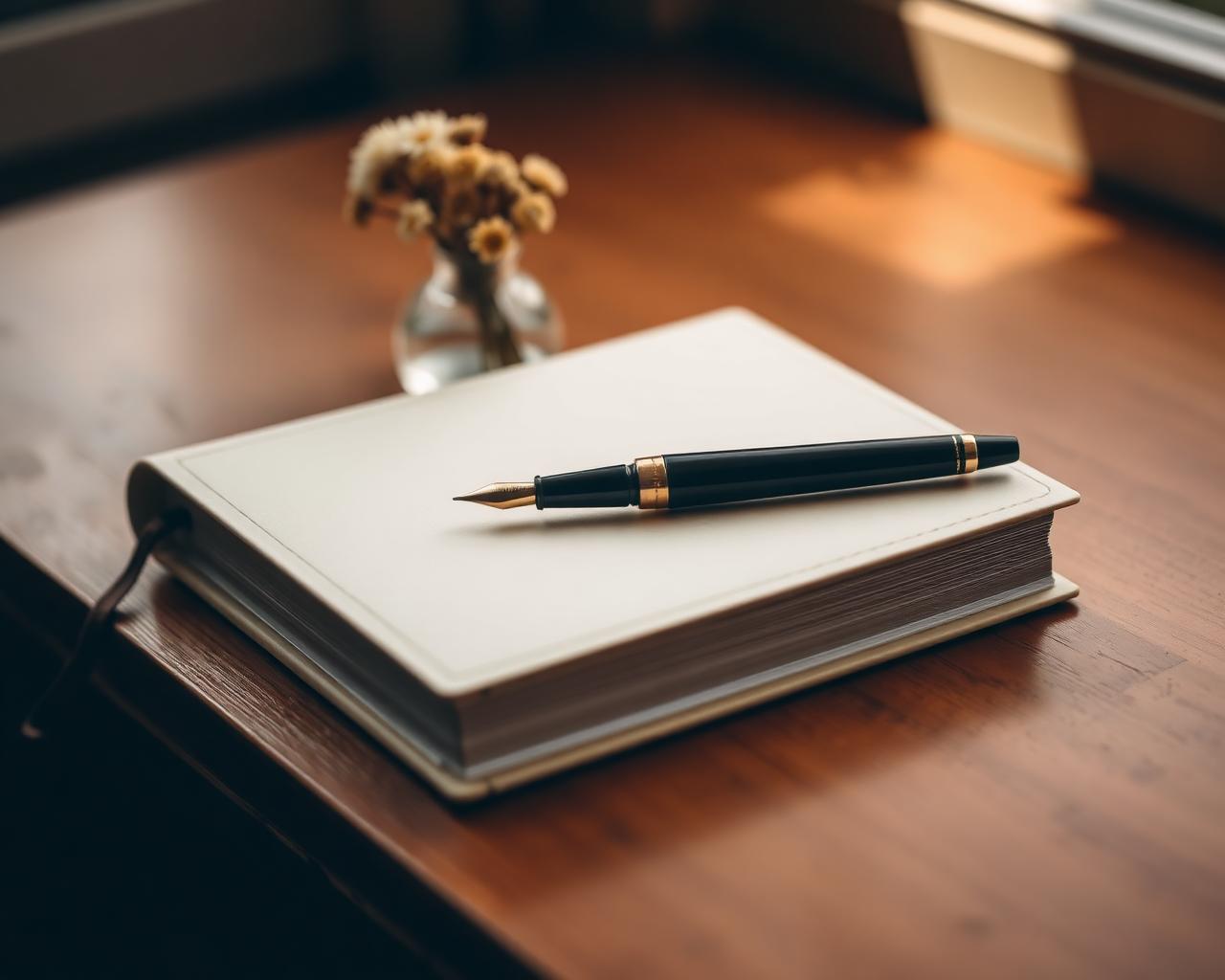 A planning journal open on a wooden table